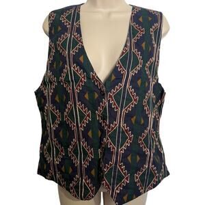 Stefano International Womens Vintage Embroidered Aztec Vest Top 80s Tie Back M